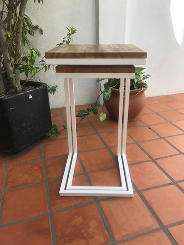 Mesa Arrime Doble Nido Encastrable Hierro Auxiliar Madera
