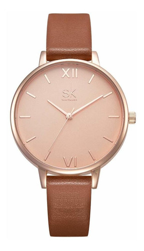 Reloj Mujer Shengke C1 Cuarzo 38mm Pulso Marron En Cuero