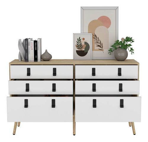 Comoda Doble Huna 6c - Macadamia / Blanco