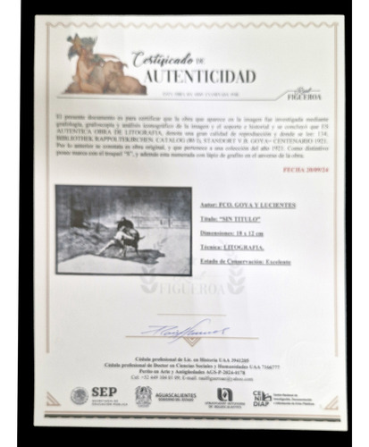 Litografia/grabado 127 Francisco Goya Lucientes Certificada (Usado)