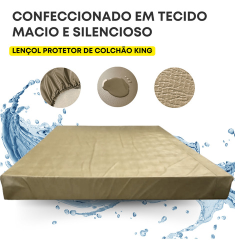 Protetor De Colchão Lençol King Impermeável Antimofo Hospitalar Antialérgico Macio E Silencioso Bege