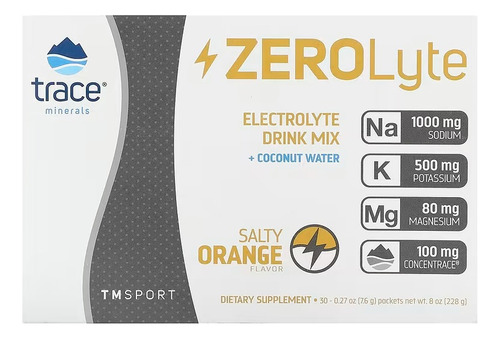 Trace Minerals Zero Lyte Electrolitos En Polvo 30pz/7.3g Sabor Naranja