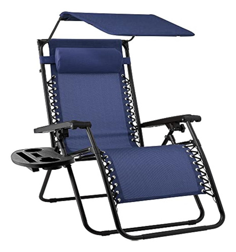 Silla Reclinable Plegable Con Toldo Ajustable En Azul Marino
