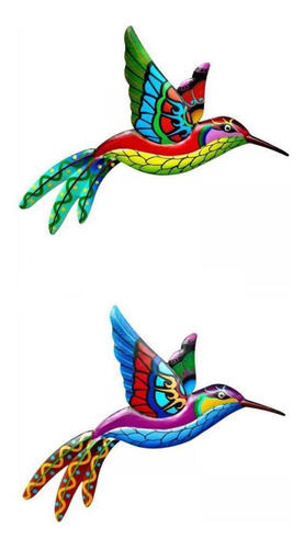 2 Piezas Colibrí Escultura Colorida Decoración De Pared