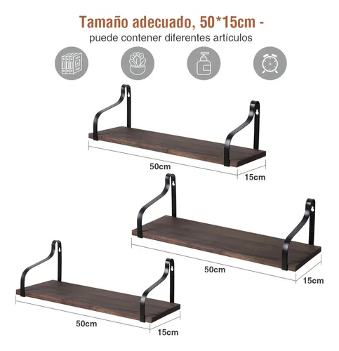 3 Repisas Repisa Flotante Madera 50x15cm Muebles Con Soporte Color Negro intenso