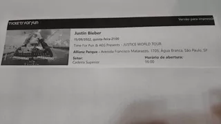 Ingresso Show Justin Bieber Sp 15/09/2022 Cadeira Superior