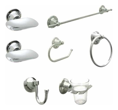 Set De Accesorios 7 Piezas De Baño Cromado Metalico 