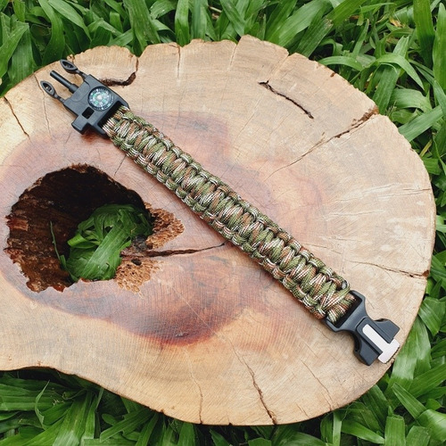 Pulseira Paracord Bracelete Pederneira E Apito Sobrevivência