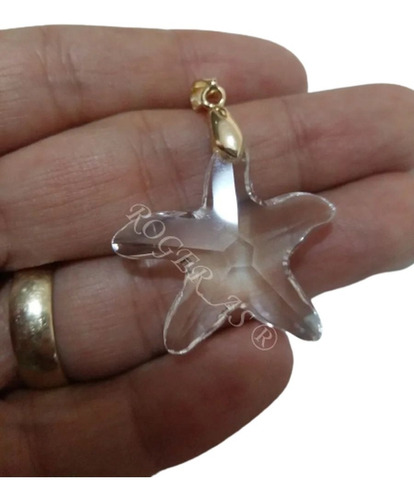 Pingente Estrela Do Mar Cristal Swarovski 2,8cm Folh. Ouro