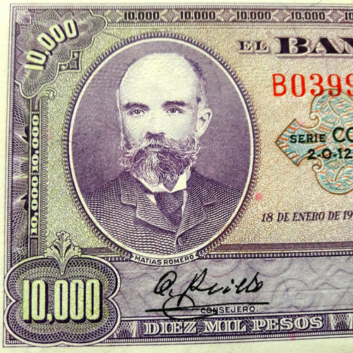 1 Billete 10,000 Pesos Matías Romero Circulado Buen Estado