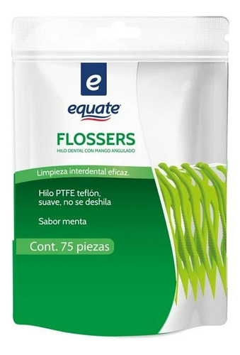 Hilo Dental Equate Flossers Con Mango Angulado 75 Pzas