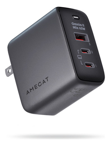 Amegat Cargador Usb C De 65 W, Omina Ii De 3 Puertos Gan Iii