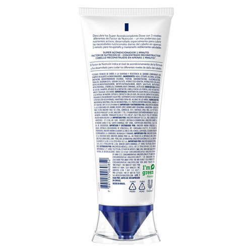 Imagen 2 de 2 de Acondicionador Dove Super Acondicionador 1 Minuto Factor Nutrición 60 en tubo depresible de 170mL por 1 unidad