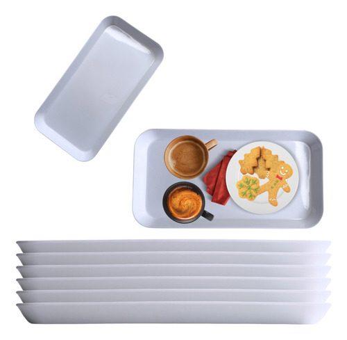 Conjunto 6 Bandejas Travessa Prato Retangular Melamina 31cm