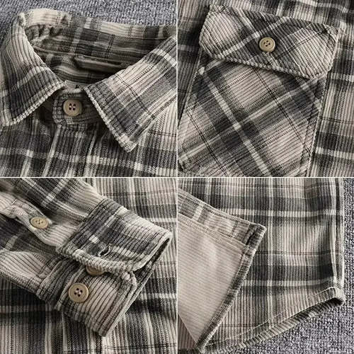 Camisa Retro A Cuadros Para Hombre, Pana, Ajuste Cómodo
