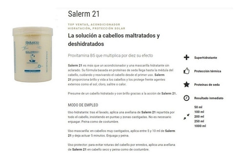 Kit Salerm 21 Ampolletas + Shampoo 1lt + Acondicionador 1lt