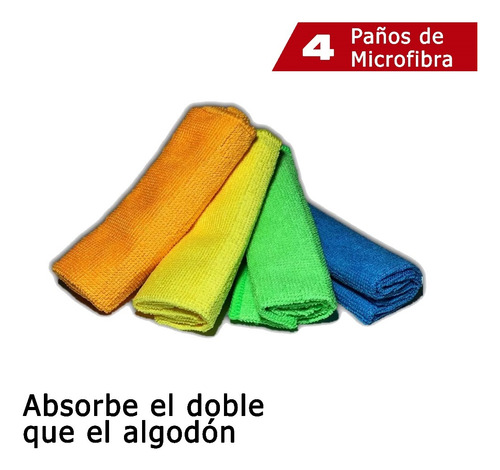 Pack 4 Paños Microfibra Multiuso Limpieza Auto Hogar Oficina Color Varios