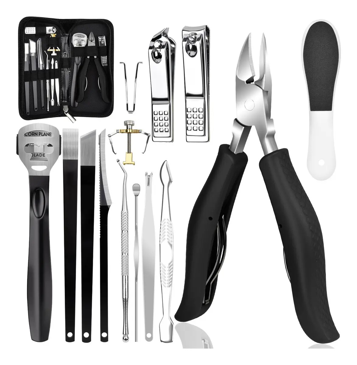 16 in 1 Kit de Herramientas para Uñas Encarnadas, incluye Nail Clipper Trimmer Cutter Corrector Fixer. Portátil Manicura Pedicura Set con Cuchillo de Pedicura, Cortaúñas grueso par