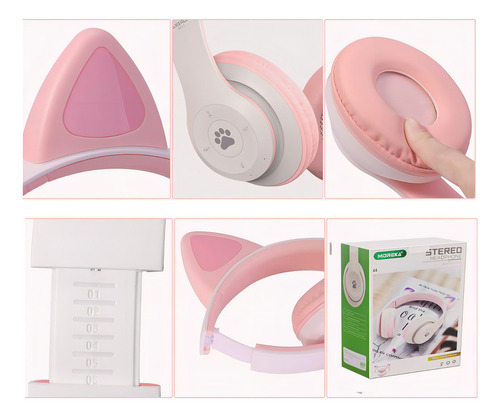 Audifonos Orejas De Gato Bluetooth 5.1 Led Diadema Ninos Color Blanco