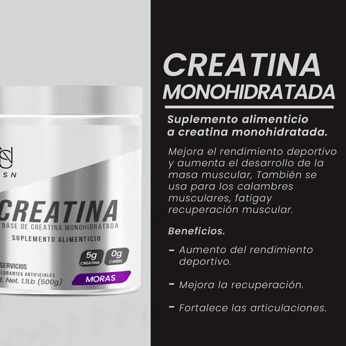 Creatina Monohidratada En Polvo Psn 500g 100 Servicios Moras