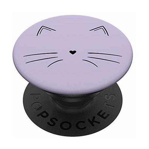Black Cat Face Light Pastel Purple Popsockets L31ro