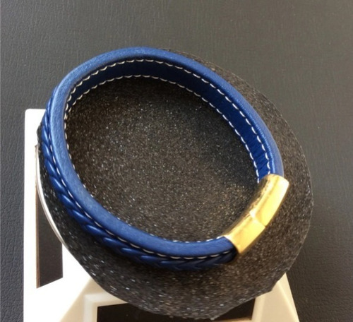 Pulseira Masculina Trançada Couro E Aço Inoxidável