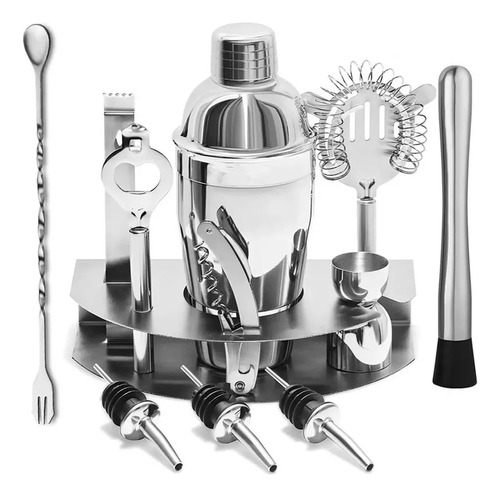 Kit De Cocteleria Bartender Con Soporte De Acero Inoxidable