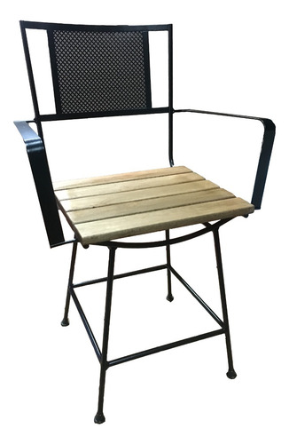 Imagen 1 de 9 de Sillon De Hierro Retro 40cm + Brazos Chapa Y Madera Deck