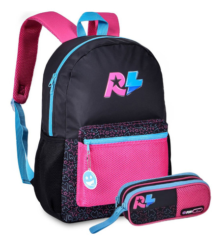 Kit Mochila Rafa E Luiz Juvenil Escolar Estojo Duplo Ampla