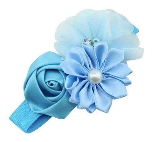 Imagen 4 de 4 de Cintillo Para Niña Bebé Elasticado Con 3 Flores Con Perla