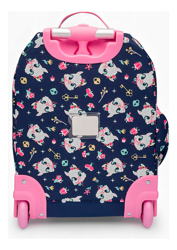 Mochila Lhama Secret School con ruedas, color azul marino
