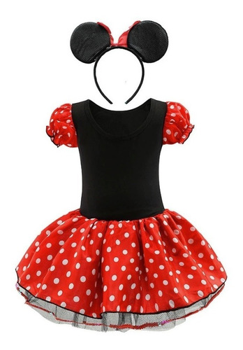 Imagem 3 de 5 de Fantasia Infantil Minnie Estilo Boneca Luxo Vestido Com Arco