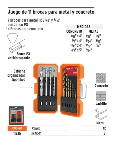 Juego De Brocas Para Metal Y Concreto 11 Piezas 11335 Truper