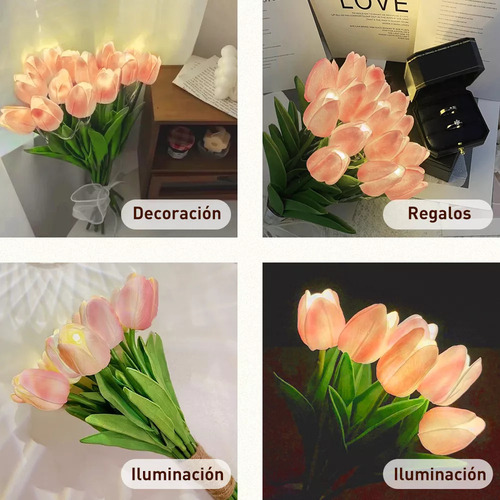Lámpara Led De Luz Nocturna 10 Flores Simulación Tulipanes