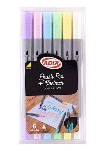 Set 6 Marcadores Doble Punta Brush Pen + Fineliner. Adix