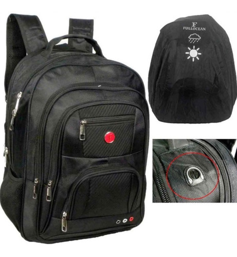 Mochila Escolar Capa De Chuva Cabe Note 15,6 Reforçada