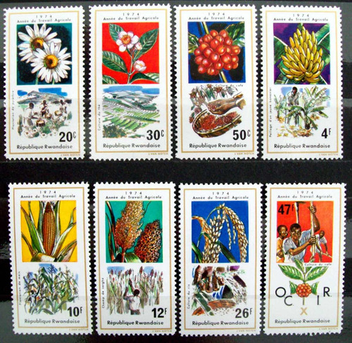 Rwanda, Serie Sc. 632-39 Frutos Flora 1974 Mint L5984