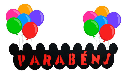 Faixa Decorativa - Feliz Aniversário Colorido E V A Mickey Cor Vermelho
