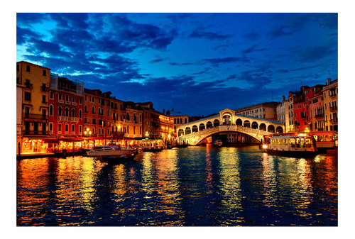 Vinilo 50x75cm Paisaje Italia Venecia Noche Iluminacion