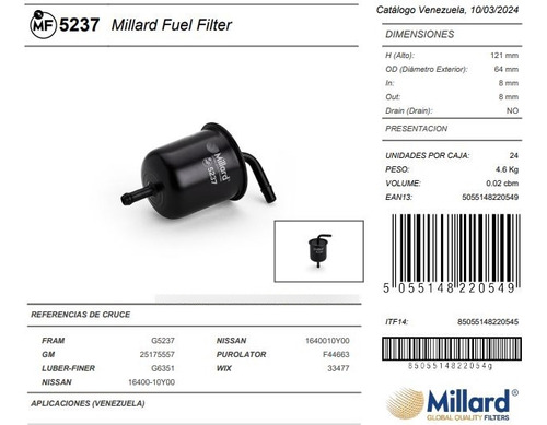 Mf 5237 Filtro Gas J 30 Altima Pick Up D-21 Sentra Sentra B