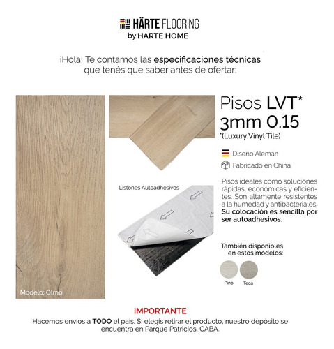 Imagen 2 de 8 de Piso Vinilico Autoadhesivo Pvc Lvt 3mm Flotante Simil M2