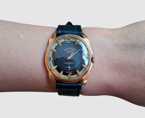 Reloj Pulsera Star White De Luxe Cuerda Hombre Suizo Años 50 Negro Dorado Negro (Usado)