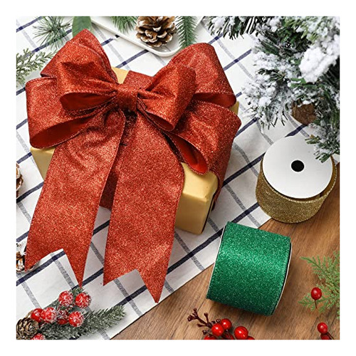 Cinta Navidad Brillo Metálico Rojo Verde Oro 2.5puLG X 15 Yd