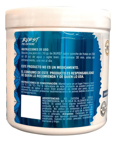 Body Performance Pre Entreno Burst 600 G 60 Servicios Ponche De Frutas