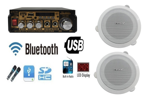 Kit Sonido Musica Ambiental Amplificador + 2 Parlantes Techo