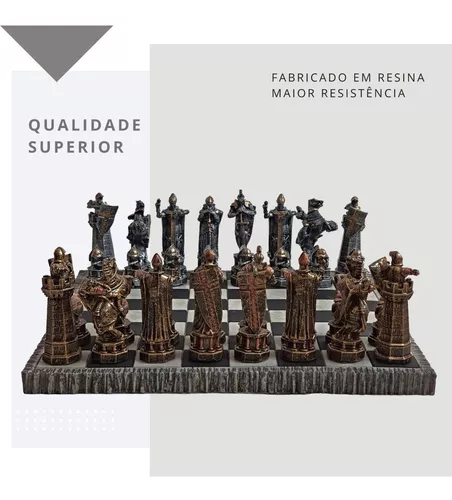 Jogo De Xadrez Bruxo Tabuleiro Jogo Completo Medieval Resina - R$ 589,9