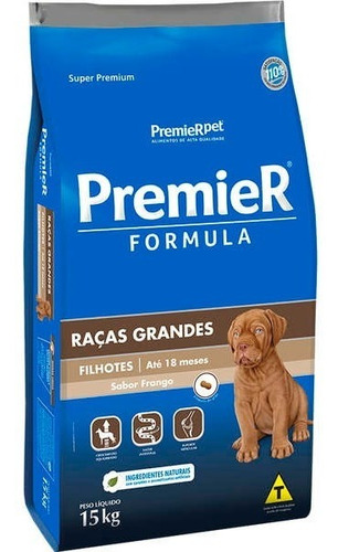 Premier Cães Filhotes Raças Grandes Frango 15kg + Brinde