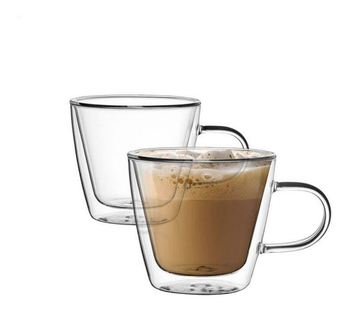 Tazas Cafe Doble Vidrio Termico 280ml Flat White Asa Pack X2