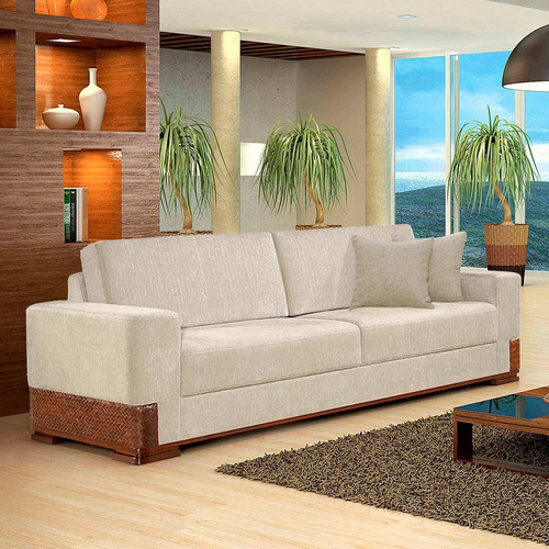 Sofá 3 Lugares Bretanha Linho Creme Ii Cor Marrom-claro