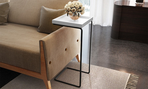 Mesa De Apoio Sofá Anny Base Metal Preto Tampo Branco